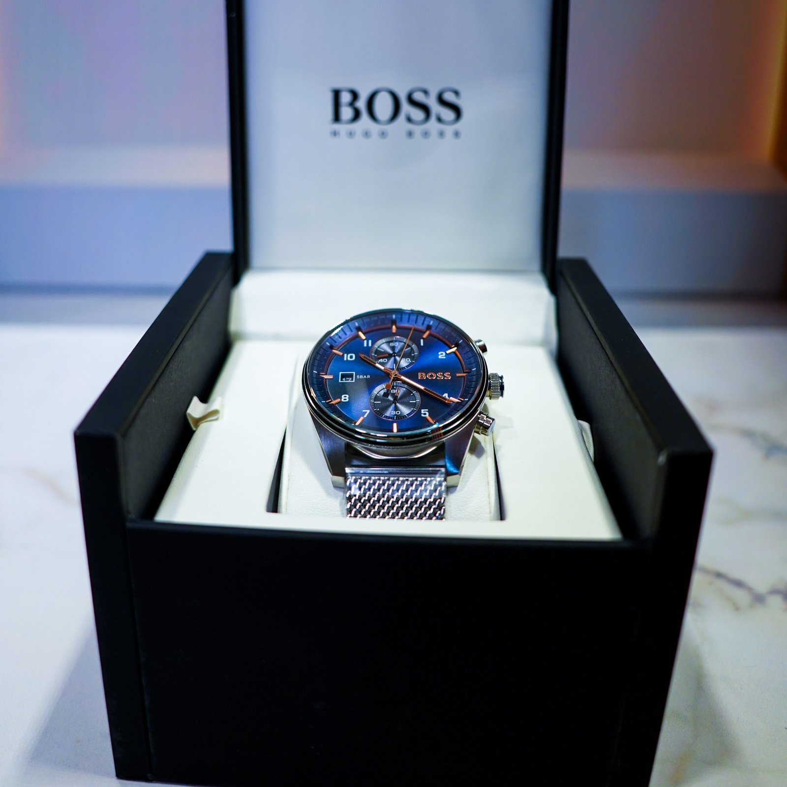 Hugo Boss Blue Mesh Chronograph Watch - Image 2
