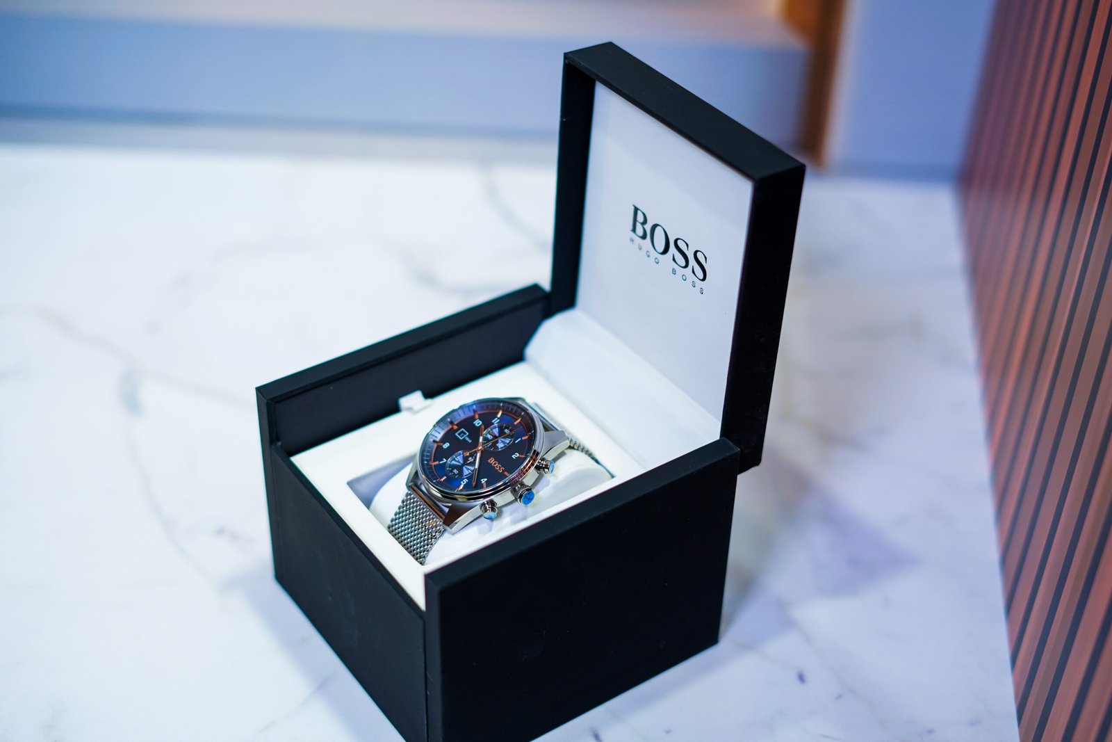 Hugo Boss Blue Mesh Chronograph Watch - Image 5