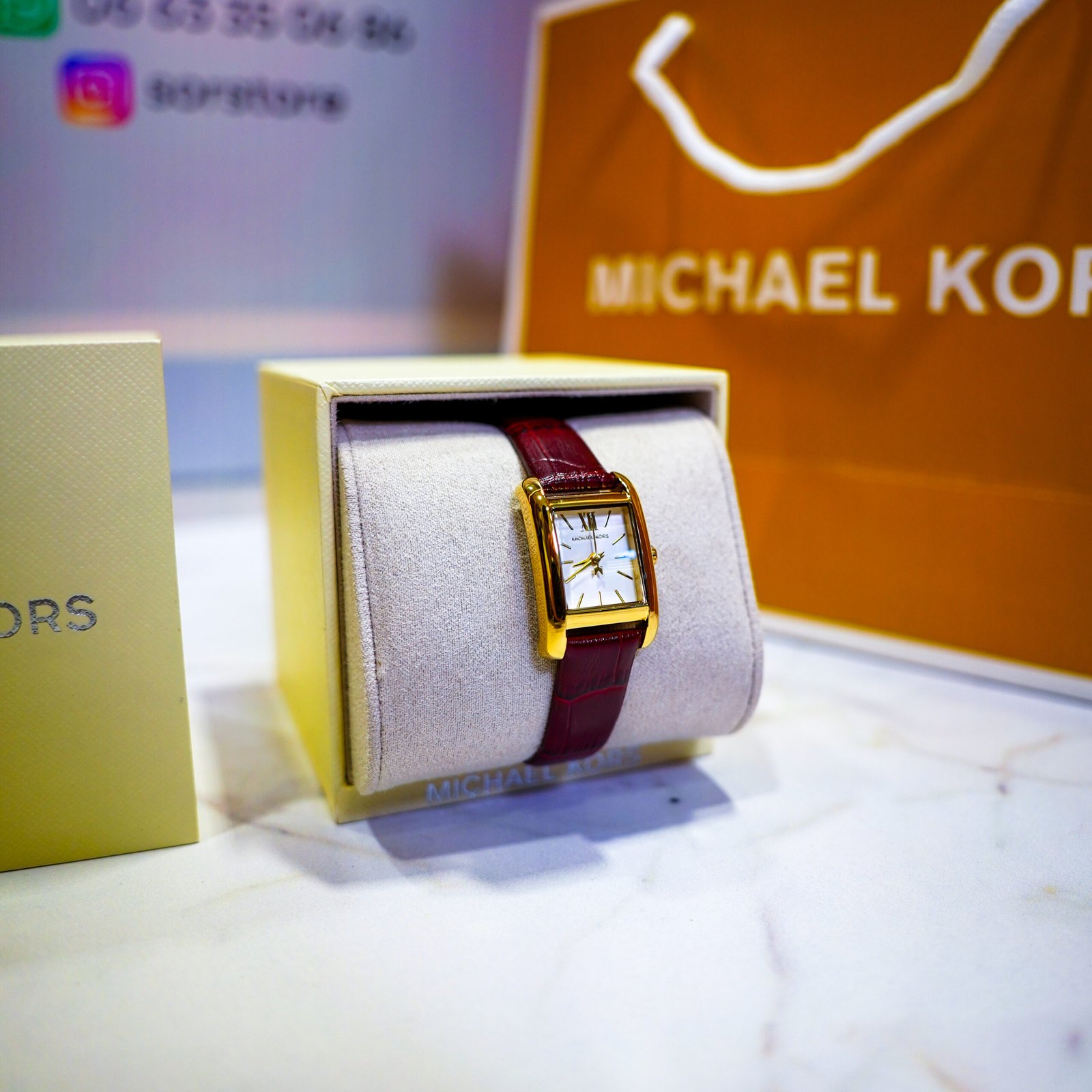 Michael Kors Burgundy Leather Watch - Image 2