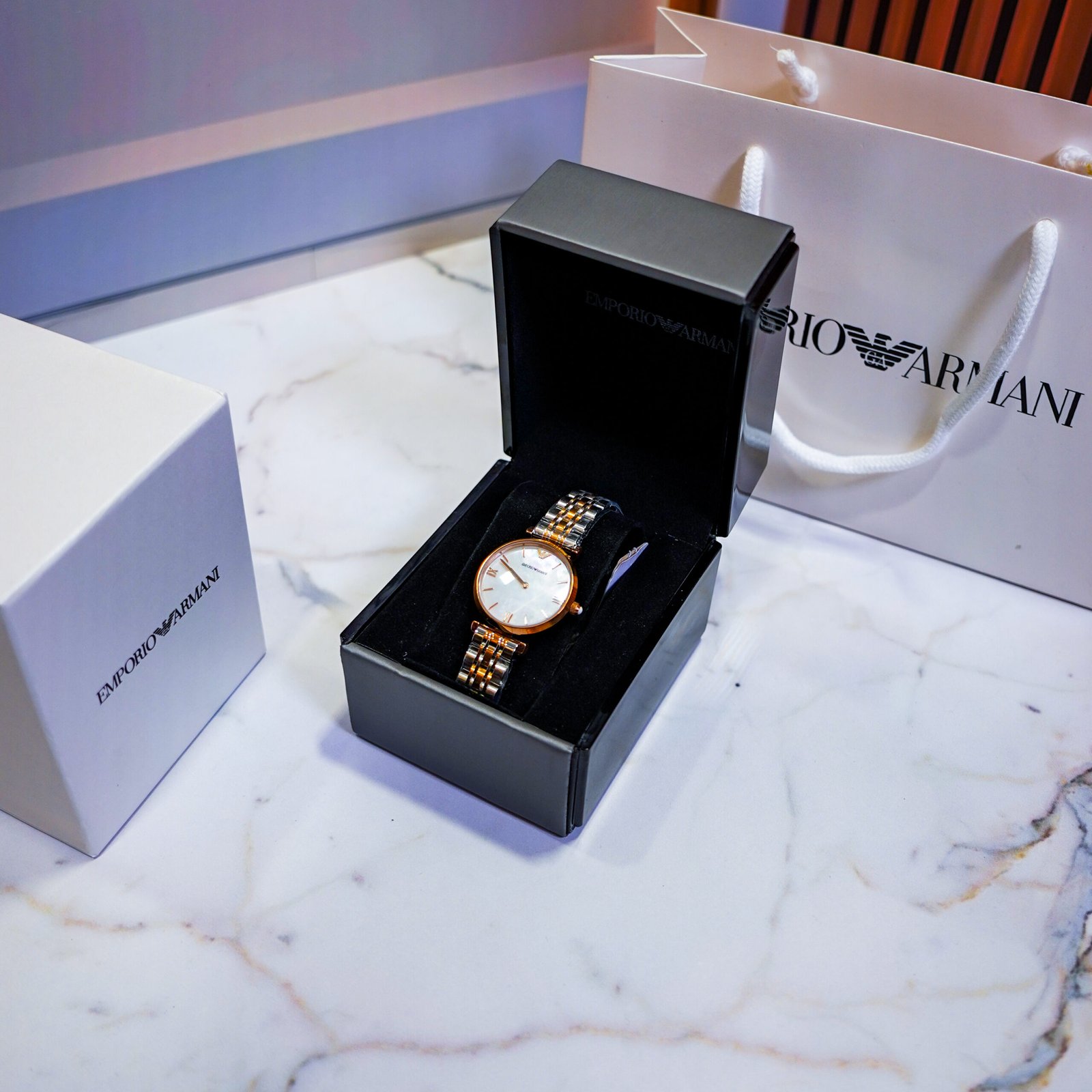 Emporio Armani Rose Gold Two-Tone Watch - Image 6